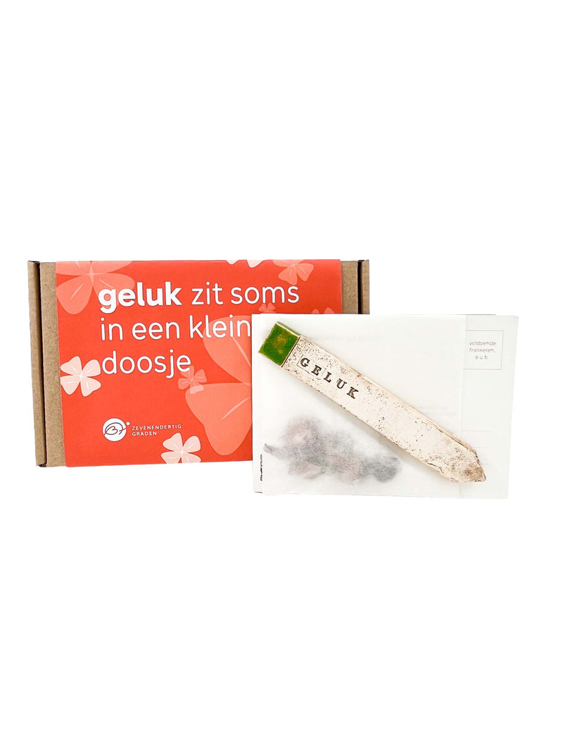 Studiofoto geluksklavers doos, prikker en klaverbolletjes