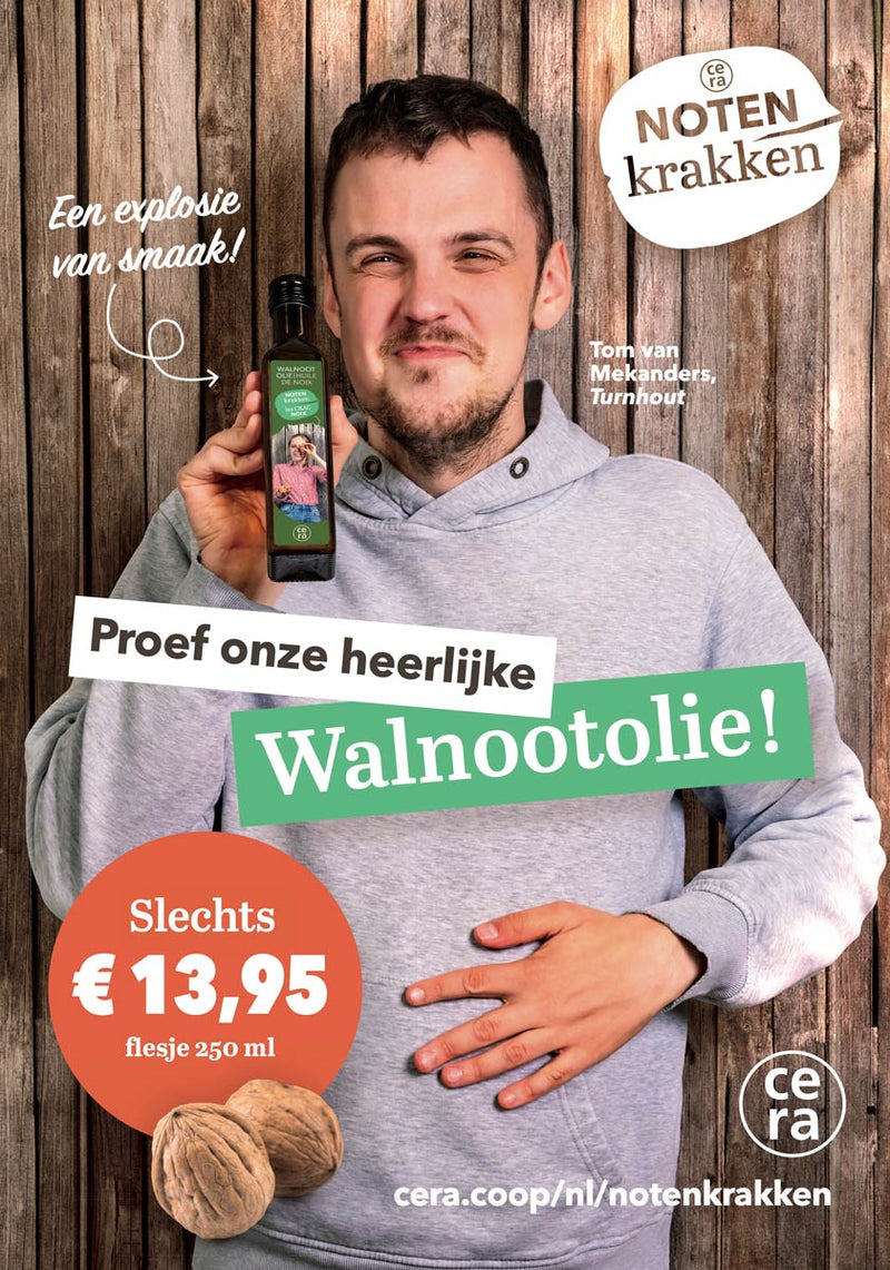 Display Notenkrakken walnootolie met een Notenkrak